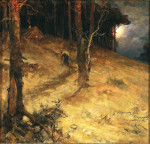 ₴ Репродукция пейзаж от 295 грн.: Зимний пейзаж с избушкой и луной