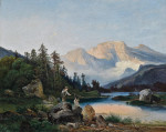 ₴ Репродукция картины пейзаж от 193 грн: Рыбаки на горной озере