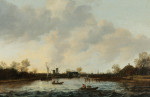 ₴ Репродукция пейзаж от 338 грн.: Речной пейзаж с рыбаками в лодке