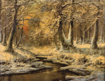₴ Репродукция пейзаж от 247 грн: Зимний лесной пейзаж с заходящим солнцем