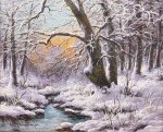 ₴ Репродукция пейзаж от 241 грн: Зимний лес с заходящим солнцем