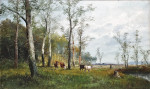 ₴ Репродукция пейзаж от 261 грн.: Коровы в березовом лесу