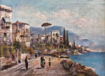 ₴ Репродукция картины пейзаж от 180 грн.: Пейзаж с виллами на севере итальянского озера с фигурами
