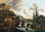 ₴ Картина пейзаж художника от 236 грн.: Скандинавский пейзаж с путешественниками перед таверной