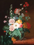 ₴ Репродукция натюрморт от 252 грн.: Цветы в стеклянной вазе на выступе
