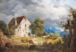 ₴ Репродукция картины пейзаж от 170 грн.: Сельская усадьба с фермерами и скотом