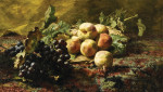 ₴ Репродукция натюрморт от 187 грн.: Синий виноград и персики в плетеной корзине