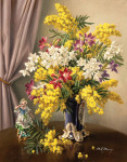 ₴ Репродукція натюрморт від 363 грн.: Квіти у вазі та порцелянова фігурка