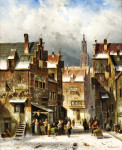 ₴ Репродукция городской пейзаж от 183 грн.: Голландский город зимой с фигурами