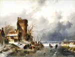 ₴ Репродукция пейзаж от 241 грн.: Голландский зимний пейзаж с фигурами на льду