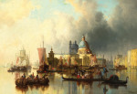 ₴ Картина городской пейзаж художника от 170 грн.: Венеция, суета у Пунта делла Догана и Санта Мария делла Салюте