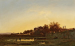 ₴ Репродукция пейзаж от 289 грн.: Рыболов в вечернем свете у замкового пруда