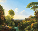 ₴ Репродукция пейзаж от 259 грн.: Итальянский пейзаж с путешественниками у фонтана