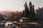 ₴ Репродукция картины пейзаж от 166 грн: Вечернее настроение с замком и домом