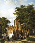 ₴ Картина городской пейзаж известного художника от 185 грн.: Асперен, фигуры у церкви