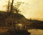 ₴ Репродукція краєвид від 258 грн.: Чоловіки з биком і худобою біля ставка