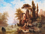 ₴ Репродукция картины пейзаж художника от 184 грн.: Купальщицы в романтическом пейзаже