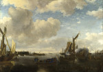 ⚓Репродукция морской пейзаж от 223 грн.: Речная сцена с голландской яхтой стреляющей салют
