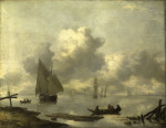 ₴ Картина морской пейзаж высокого разрешения от 189 грн.: Суда при слабом ветре на реке рядом с городом