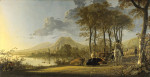 ₴ Картина пейзаж известного художника от 135 грн.: Речной пейзаж с всадником и крестьянами