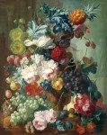 ₴ Репродукція натюрморт від 318 грн.: Фрукти та квіти у теракотовій вазі