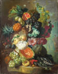 ₴ Картина натюрморт высокого разрешения от 189 грн.: Фрукты, цветы и рыба