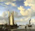 ⚓Репродукция морской пейзаж от 277 грн.: Голландские суда на берегу и купание мужчин