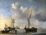₴ Картина морской пейзаж высокого разрешения от 189 грн.: Голландские суда на берегу и салютируещее судно в спокойной воде