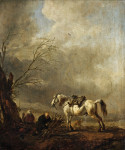 ₴ Картина бытового жанра известного художника от 180 грн.: Белый конь и старик связывающий дрова