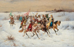 ₴ Картина бытового жанра художника от 163 грн.: Свадебное шествие в зимнем пейзаже