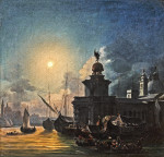 ₴ Картина городской пейзаж высокого разрешения от 225 грн.: Венеция, ночной вид на Пунта делла Догана