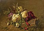 ₴ Картина натюрморт художницы от 175 грн.: Розы и хризантемы на лесной почве