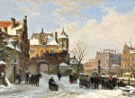 ₴ Картина городской пейзаж художника от 180 грн.: Набережная и городские ворота зимой