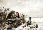 ₴ Картина бытового жанра художника от 175 грн.: Дети играют на льду