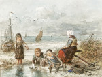 ₴ Репродукция бытовой жанр от 241 грн.: Жена рыбака и ее дети на пляже