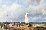 ₴ Купить картину море известного художника от 166 грн.: Голландская парусная лодка ставит паруса у входа в гавань