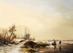 ₴ Репродукція пейзаж від 235 грн.: Зимовий пейзаж із фігуристами біля мосту
