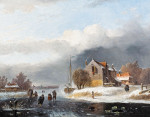 ₴ Картина пейзаж художника от 189 грн.: Фигуры на замершем канале