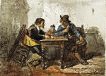 ₴ Картина бытового жанра художника от 181 грн.: Двое мужчин сидящие за столом