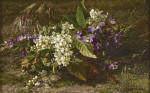 ₴ Репродукция натюрморт от 205 грн.: Весенние цветы и фиалки на лесной почве