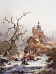 ₴ Репродукція пейзаж від 256 грн.: Ідилічна зимова сцена зі збирачами хмизу