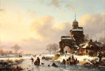 ₴ Репродукция пейзаж от 247 грн.: Конькобежцы на замерзшем канале возле замка