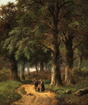 ₴ Картина пейзаж  художника от 180 грн.: Встреча на лесной тропе, собиратели хвороста на заднем плане