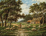 ₴ Репродукция пейзаж от 363 грн.: Семья на пастбище овец