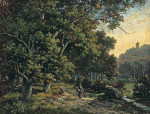 ₴ Картина пейзаж  художника от 186 грн.: Фигура на лесной дороге вдоль ручья