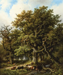 ₴ Репродукция пейзаж от 342 грн.: Лесной пейзаж с пастухом и его скотом, отдыхающими под дубом