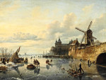 ₴ Картина пейзаж художника от 186 грн: Зимний пейзаж с конькобежцами возле голландского городка