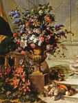 ₴ Репродукція натюрморт від 259 грн.: Букет квітів у позолоченій бронзовій вазі на порфіровому постаменті в архітектурному оточенні