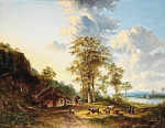  Картина пейзаж известного художника от 191 грн.: Обширный речной пейзаж с фермерами и скотом