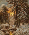 ₴ Картина пейзаж художника от 180 грн.: Закат в зимнем лесу